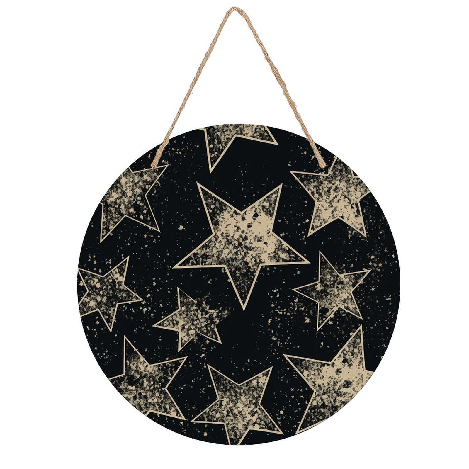 VstaDank Star Wall Decor Round Wood Hanging Sign 7.9x7.9 in Wooden Circle Door Hanger with Ropes, Rustic Wall Art Decor for Home Front Door Indoor Outdoor Decoration