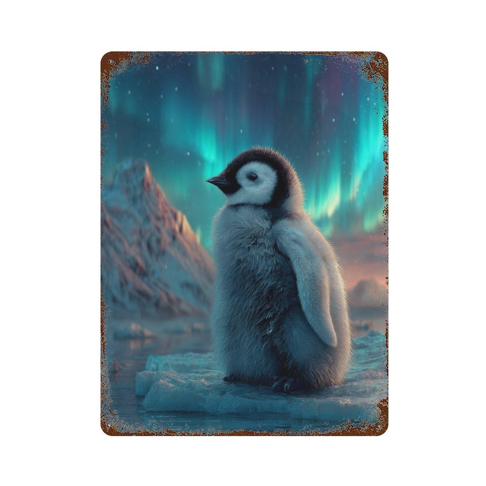 Garage Style Penguin Aurora Ice Landscape Rustic Tin Plaque 15.7"x11.8", Farmhouse Wall Decor for Bar And Workshop