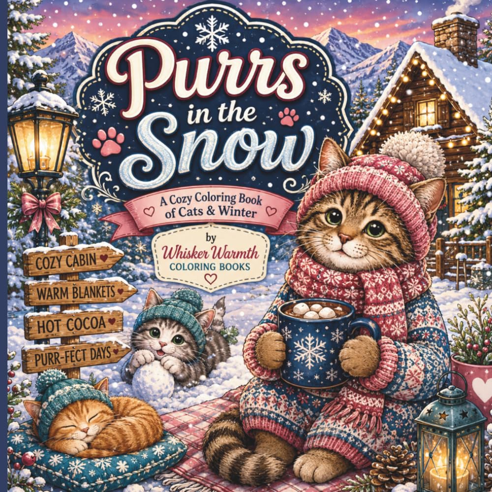 Paws in the Snow: A Cozy Winter Cat Coloring Book Featuring 30 Heartwarming Snowy Scenes to Color and Relax (Whisker Warmth: Cats Seasons Collection)