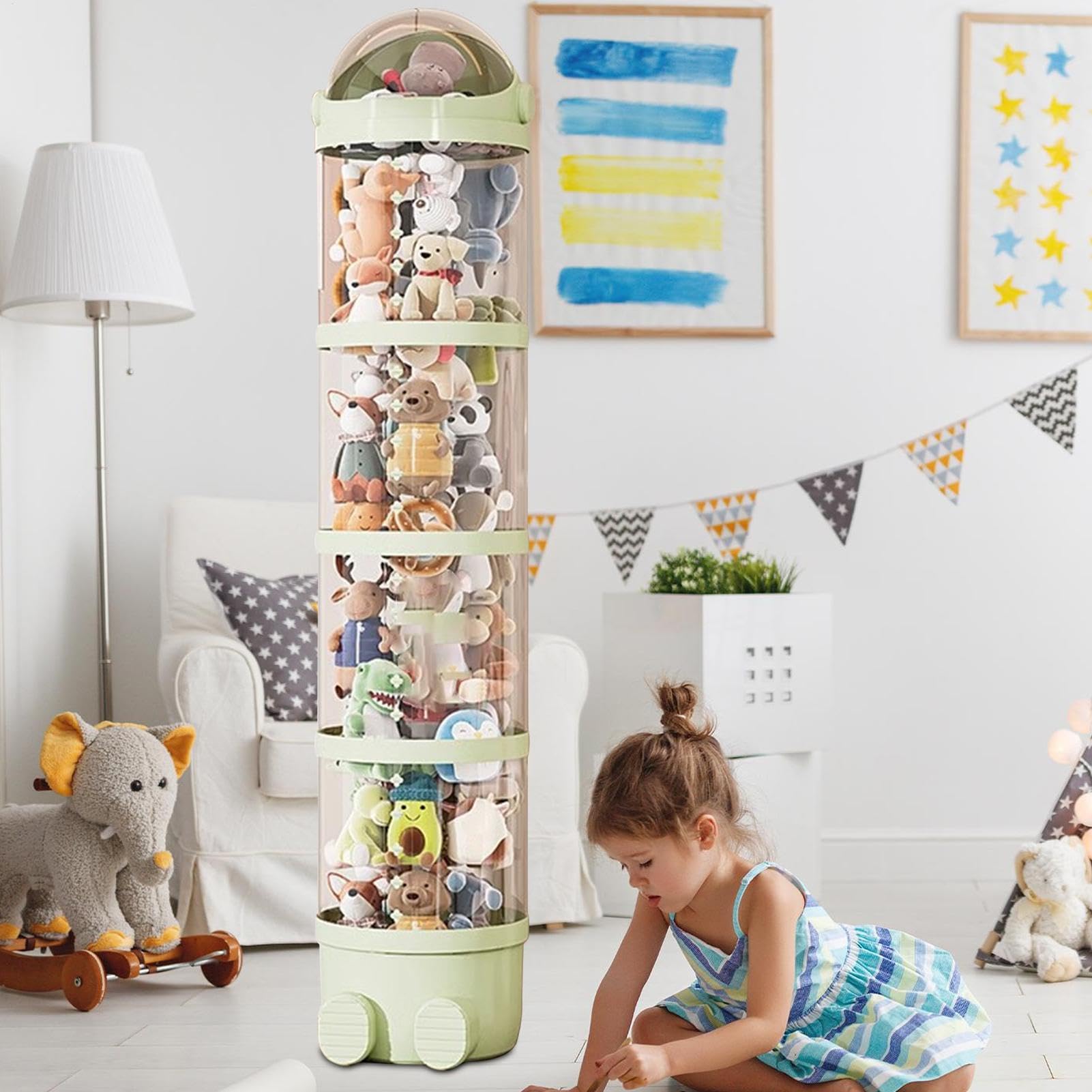 Rangement en Tube pour Animaux en Peluche, Support Transparent Empilable ABS, Chambre à Coucher