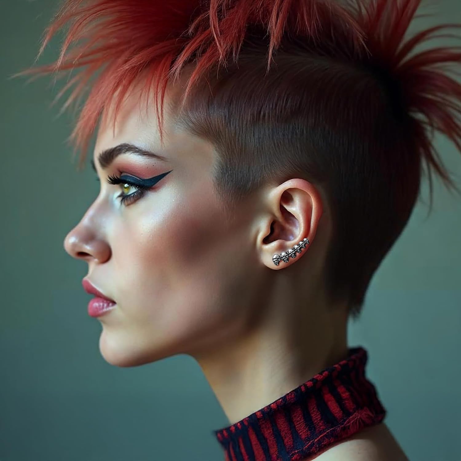 6 Skulls Ear Climbers for Women Men, 316L Surgical Stainless Steel Gothic Crawler Earrings, Hypoallergenic Skeleton Jewelry, Edgy Punk Rocker Cuffs Silver Tone (1 Pair) - Image 3