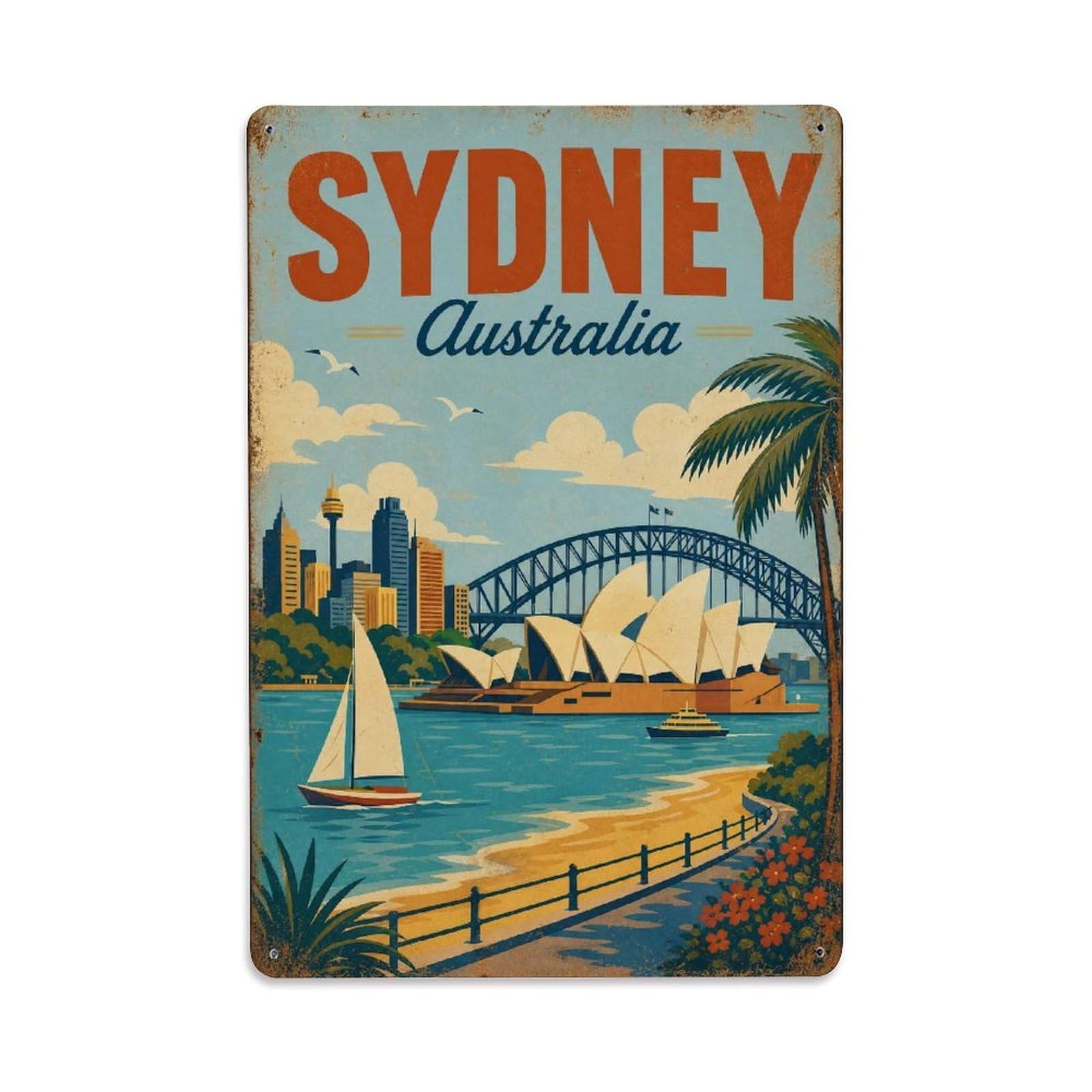 Lagoon Travel Sydney Australia Beach Cityscape Coastal Metal Tin Sign