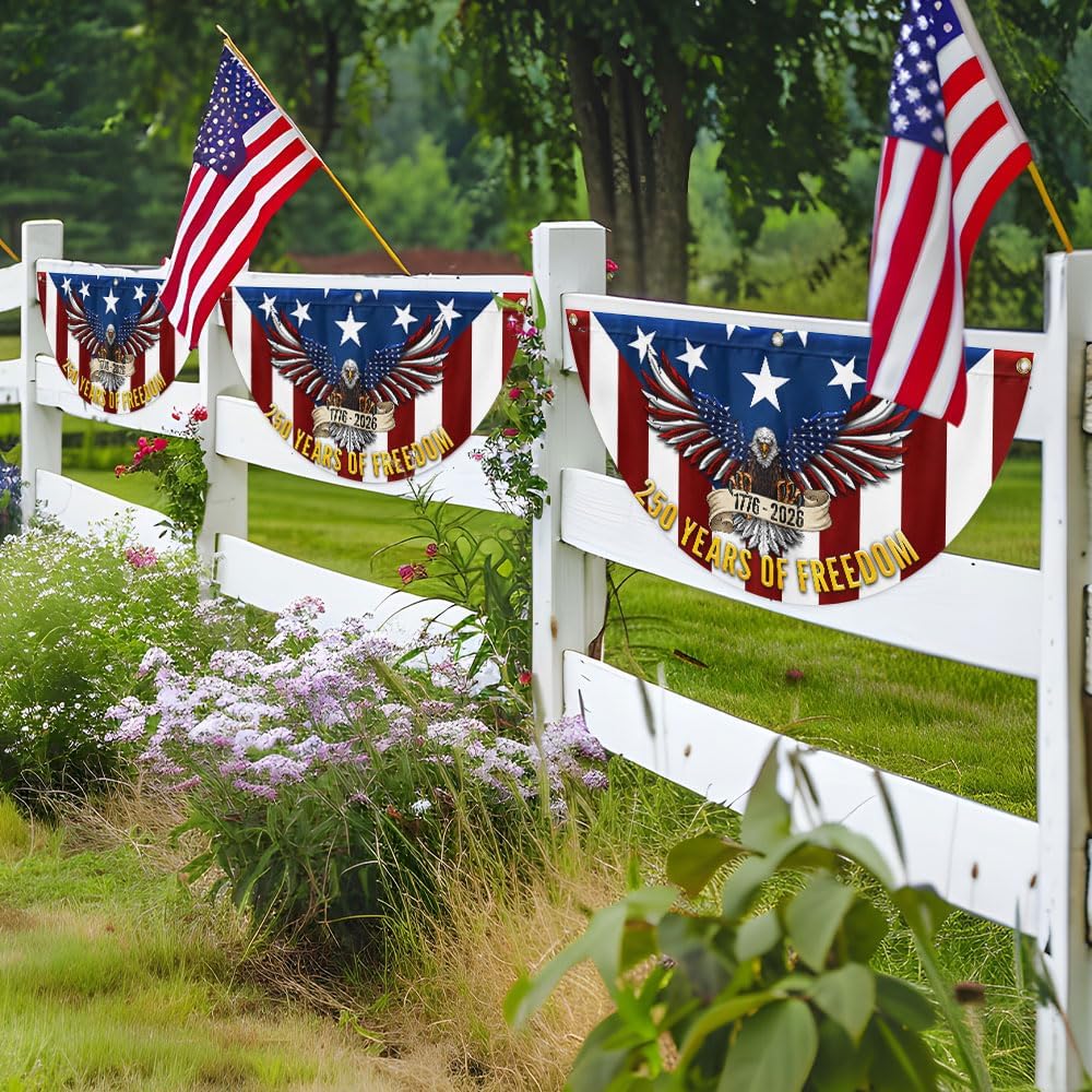 American Flag-250 Years of Freedom Non-Pleated Fan Flag Patriotic Eagle Bunting, 1.5x3 ft, 1 Pack-USA Premium Polyester