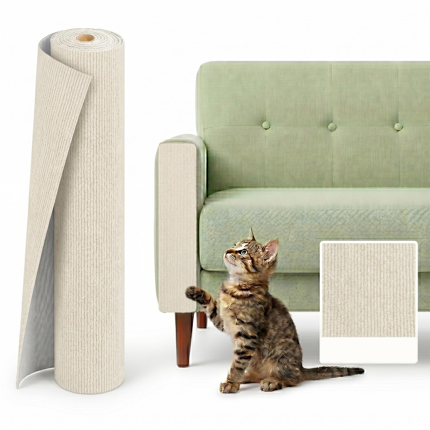 White Cat Scratching Mat 40 x 100 cm | Durable Sisal Scratch Pad for Cats | Protects Furniture & Sofa | Non-Slip Floor Scratcher Mat for Indoor Cats-image-34