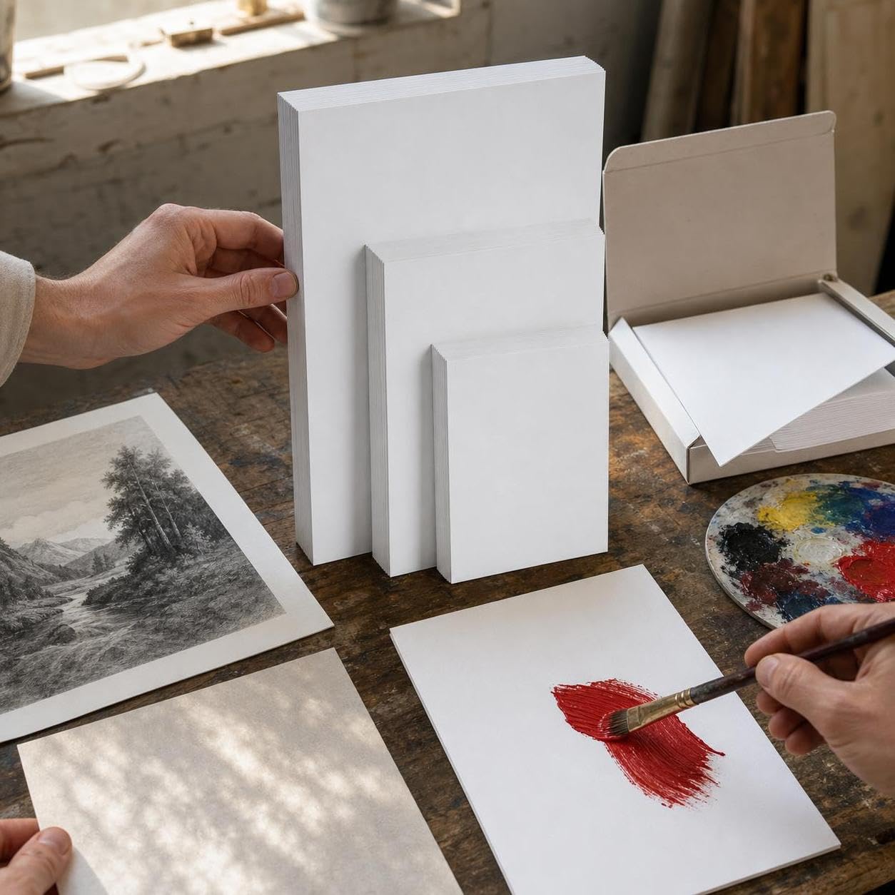 SiaBiced Carta Acquerello e Pittura a Olio, Cartoncino Strutturato Bianco per Disegno Artistico, Ideale per Blocco Acquerello e Album da Disegno, Carta da pittura a olio Aowen 4K