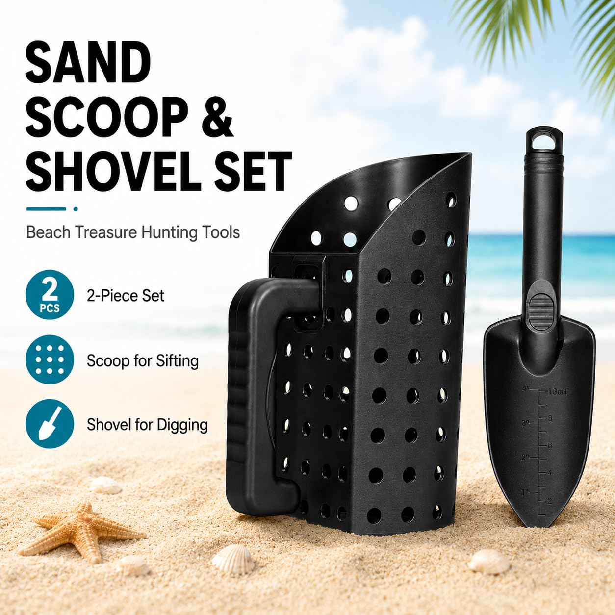 Pelle à Sable Détection Métaux, Pelle Tamis Plage Portable, Détecteur de Métaux Ultra-Léger en Acier Inoxydable