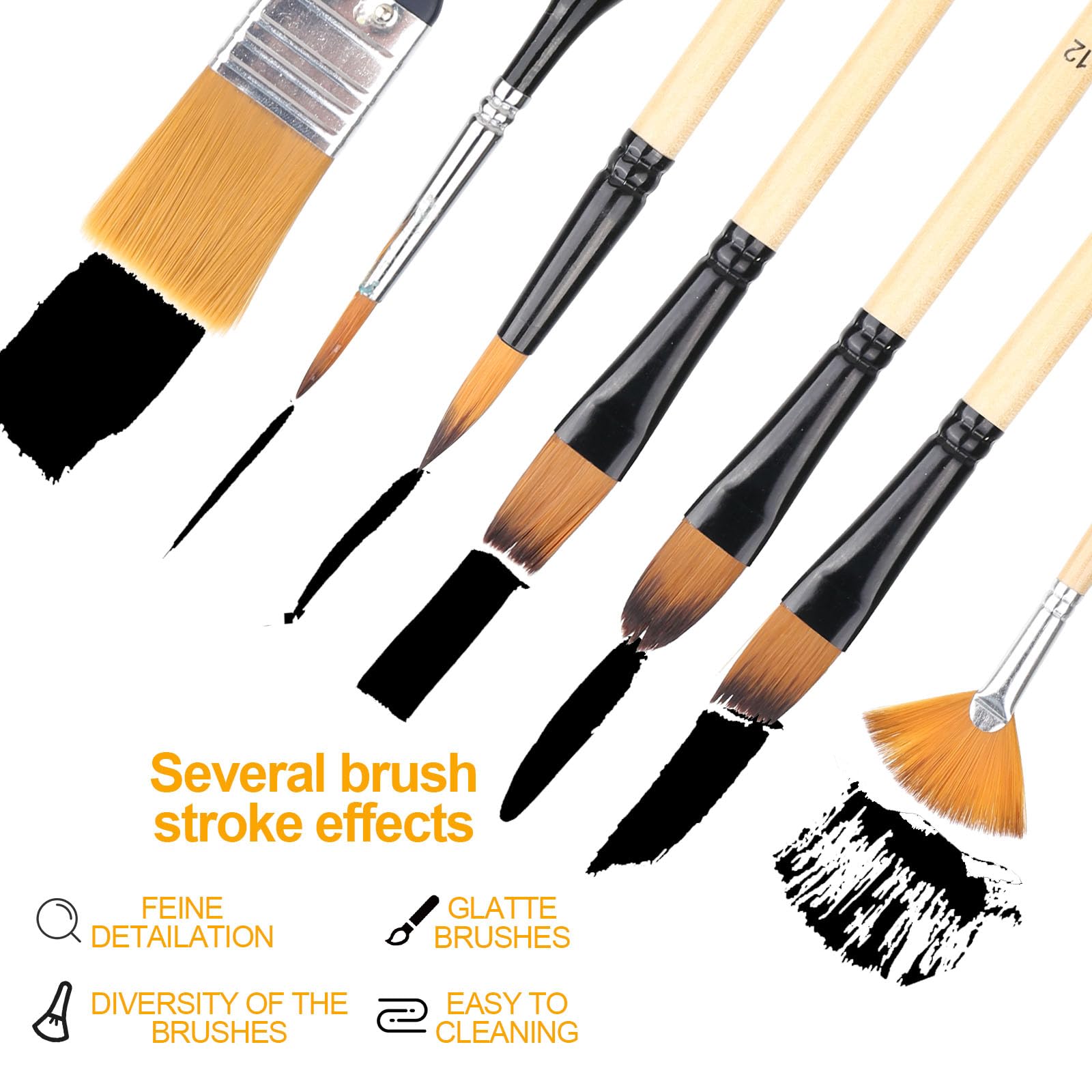 Set 50 Pennelli Per Pittura - 30 Piatti E 20 Rotondi - Per Acrilico, Acquerello E Hobby - Manico Corto