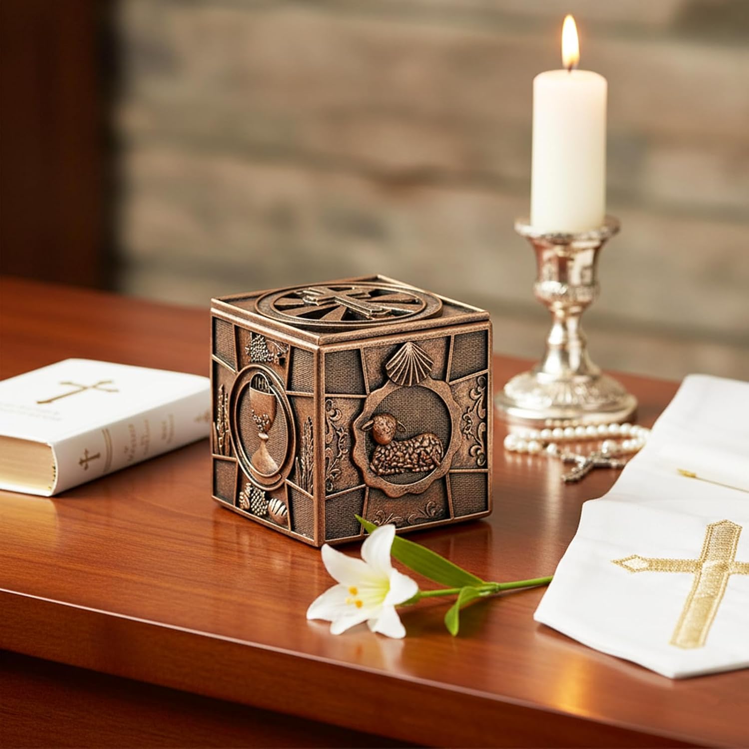 Confirmation Collection Keepsake Box, Ideas Confirmation Gifts for Teenage Boys Girls, Religious First Holy Communion Gift, Baptism Gifts, Prayer Box for Rosary Jewelry Trinkets, Catholic Decor