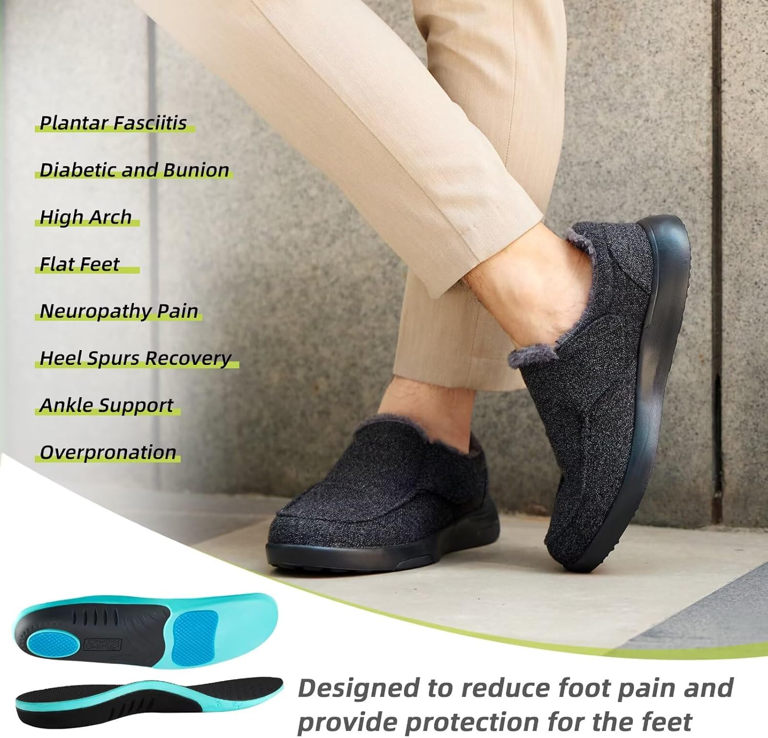 OrthoComfoot Mens Orthopedic Slippers Shoes with Arch Support: Plantar Fasciitis House Slip On Loafers, Comfortable Moccasin Mule Clogs for Indoor Outdoor - Image 2