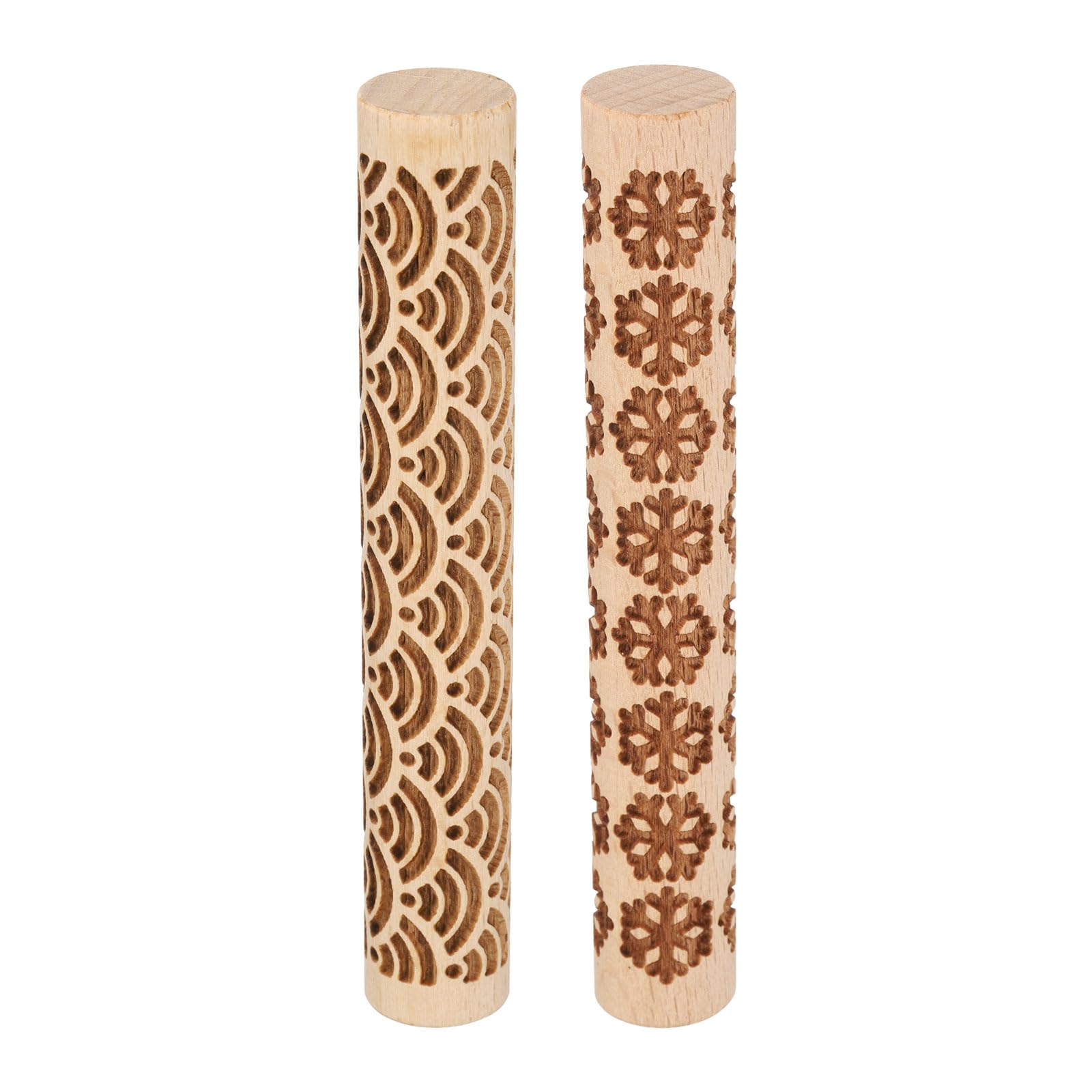 QUARKZMAN 2 Rouleaux à Pâtisserie En Bois 10cm Motifs Éventail Et Cœur Pour Argile Et Pâte