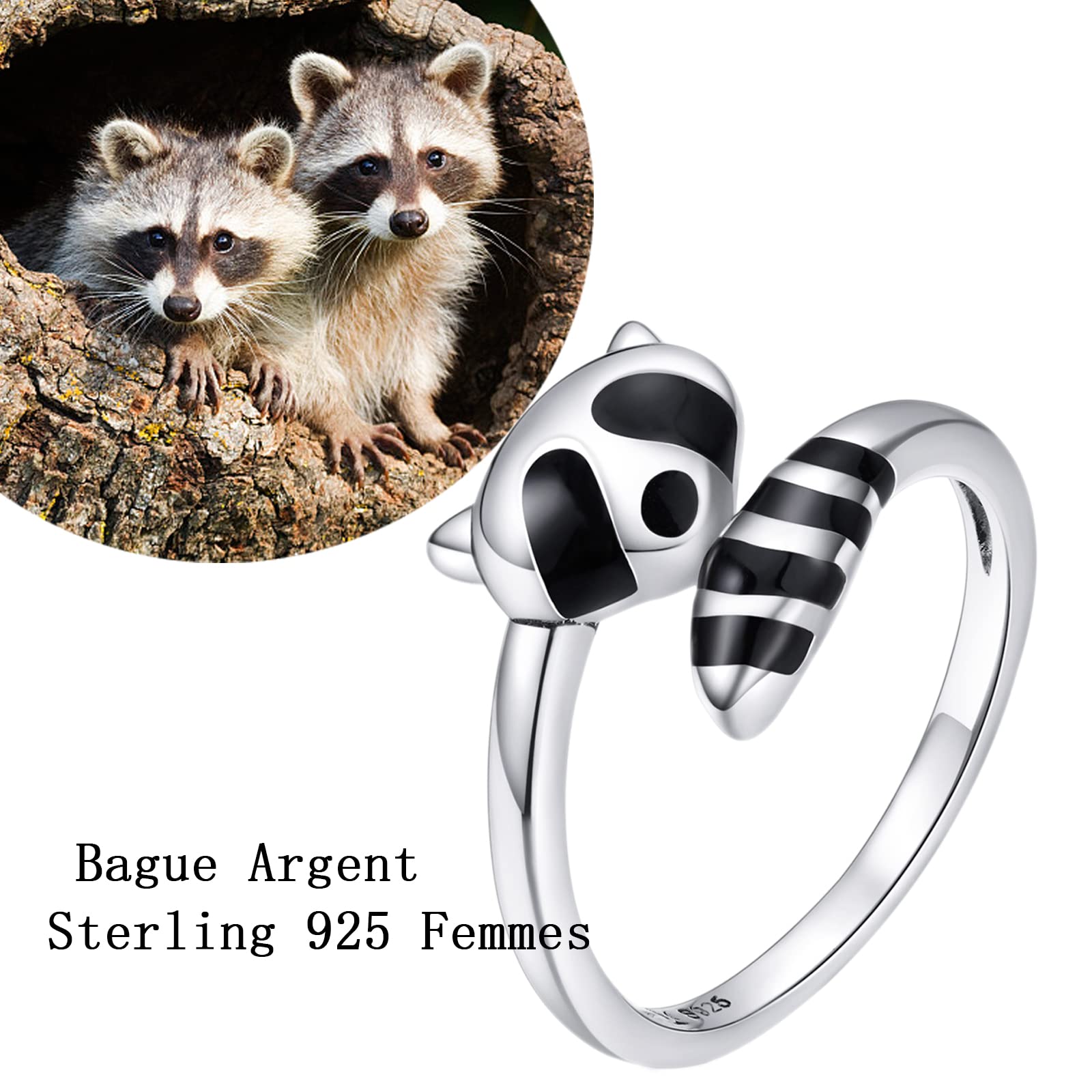 Qings Anello Aperto Regolabile in Argento Sterling - Simpatico Orso Nero Foglie di Piume Colorate Anello Animale Dichiarazione Anelli Impilabili CZ Knuckle Gioielli Fatti a Mano Regali