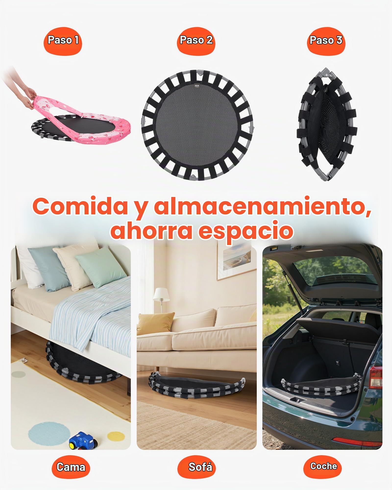 VEVOR Trampolín para Niños para Interiores y Exteriores, Mini Trampolín Plegable con Asa, Trampolín de Rebote para Niños y Niñas de 3 Años en Adelante, para Actividades Divertidas, 955 x 750 mm, Rojo