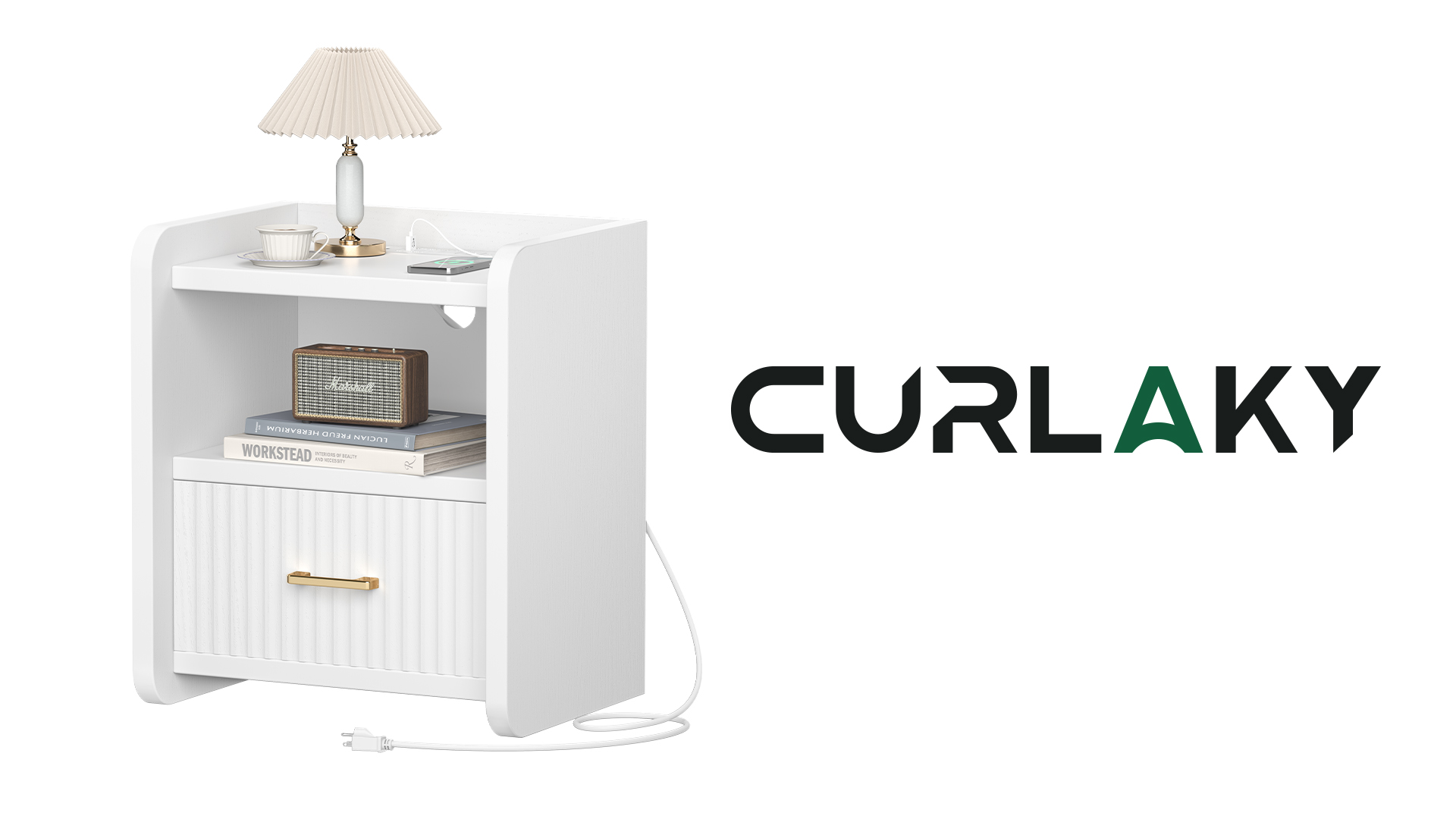 Amazon.com: Curlaky Night Stand with Charger Station, Fluted Wood