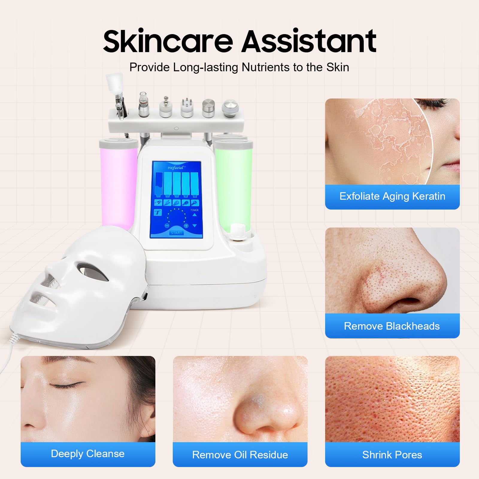 Hydrafacial urządzenie 7 w 1, urządzenie do hydrodermabrazji wodnej z RF/próżnia/ultradźwięków, głębokie oczyszczanie hydro, urządzenie do pielęgnacji skóry, urządzenie do pielęgnacji skóry