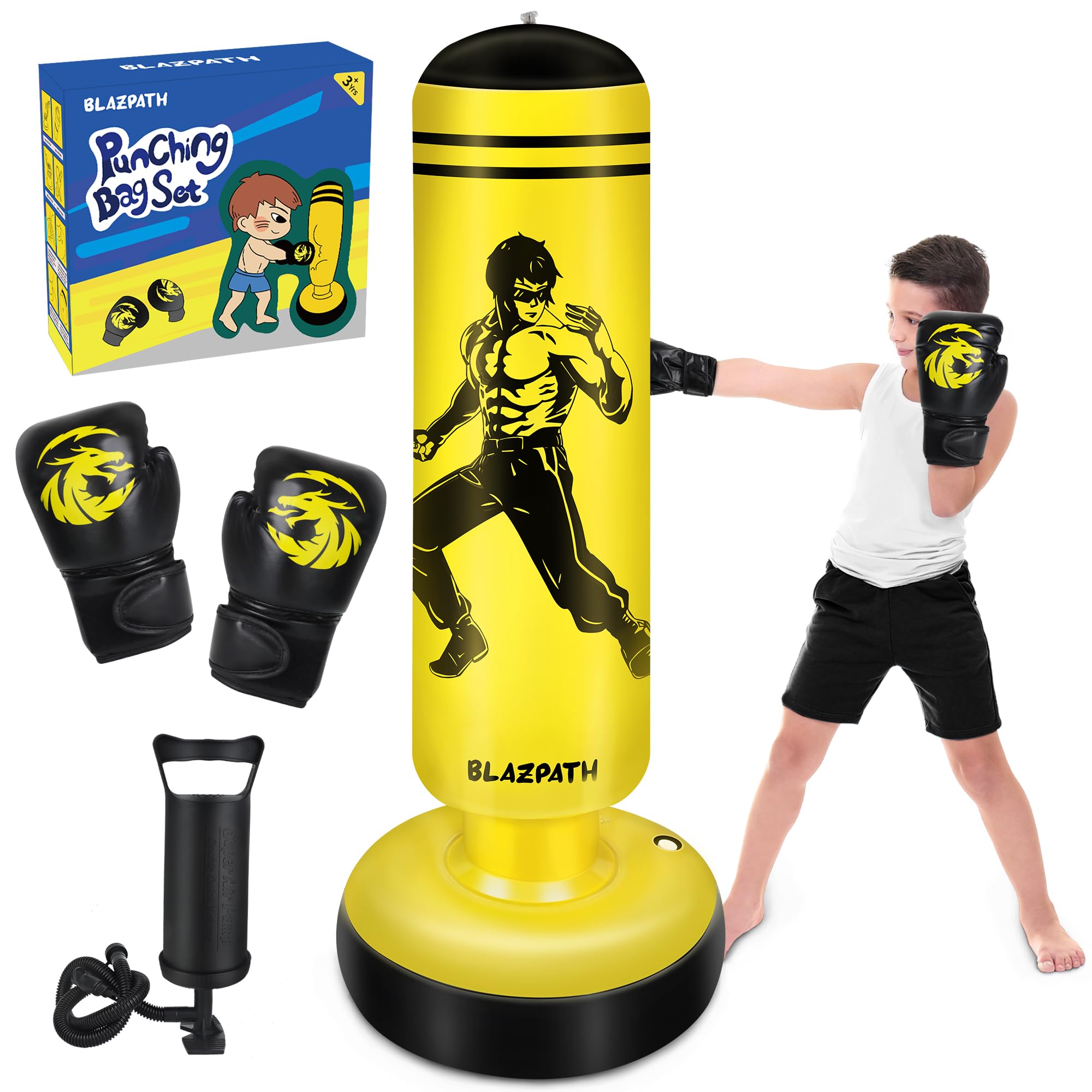 BLZAPATH Punching Bag for Kids, Kids Punching Bag 8-12, Tall 66  Inch Inflatable Punching Bag with Gloves, Beginner Boxing Set for Practicing