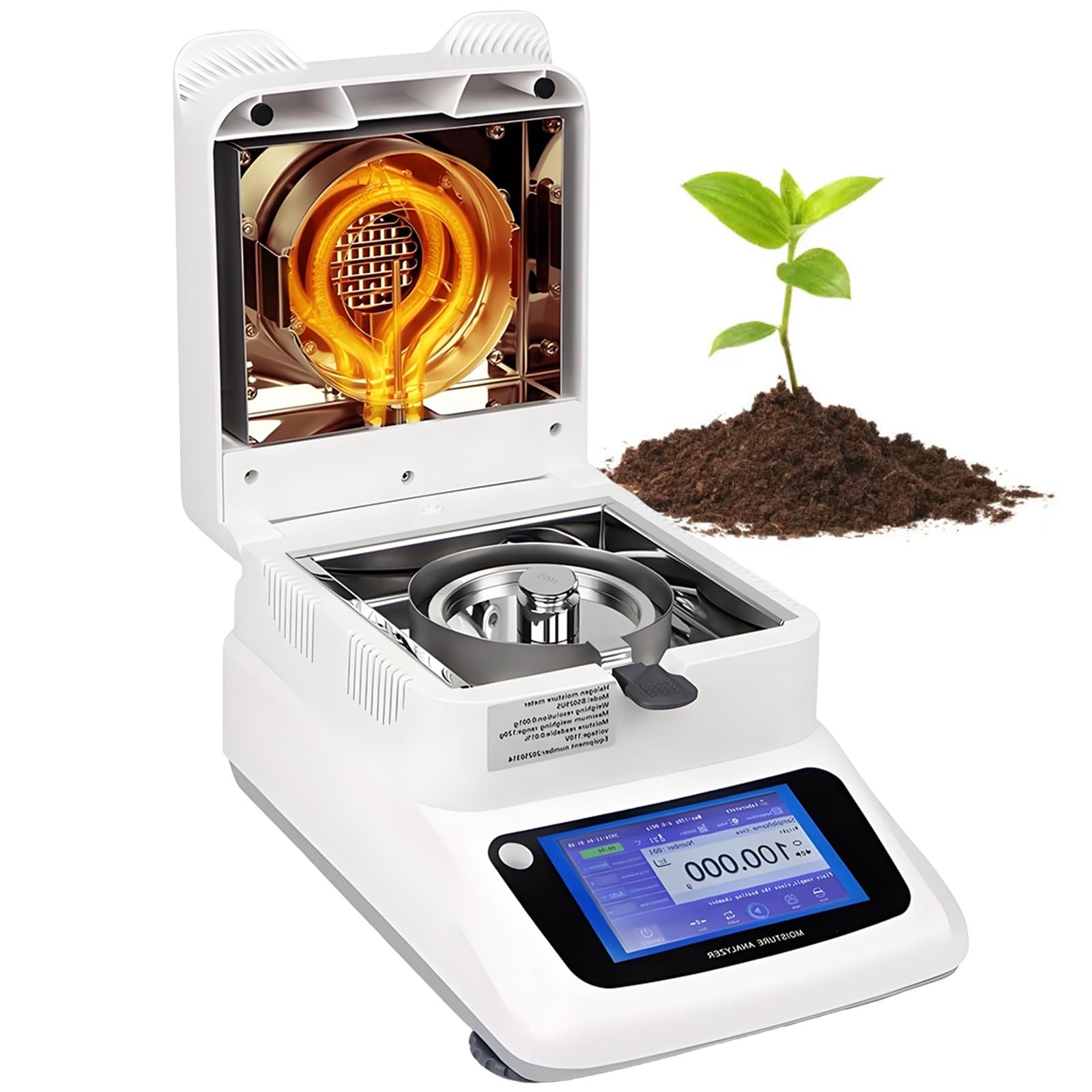vnmudzeo Commercial Moisture Analyzer,001% Accuracy Moisture Readability,120g Capacity,5in LCD Touch Screen,for Building Materials and Wood Processing 0.005g