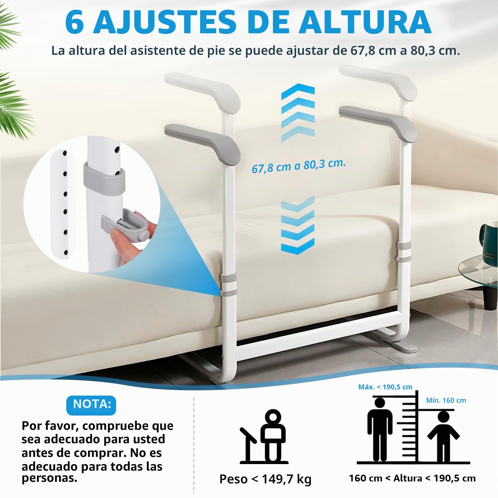YUCHENGTECH Ayuda Levantarse Sofa 6 Ajustable en Altura Carga 150 KG | Soporte de Sofá para Ancianos con Asas Antideslizantes para Pacientes Mayores y Discapacitados