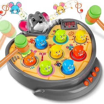 YOOHBERRYS Whack Game Strike the Mole Hammer Game with 5 Game Modes 9 Music 2 Hammers Montessori Educational Toy for Toddlers and Children from 3 4 5 6 Years
