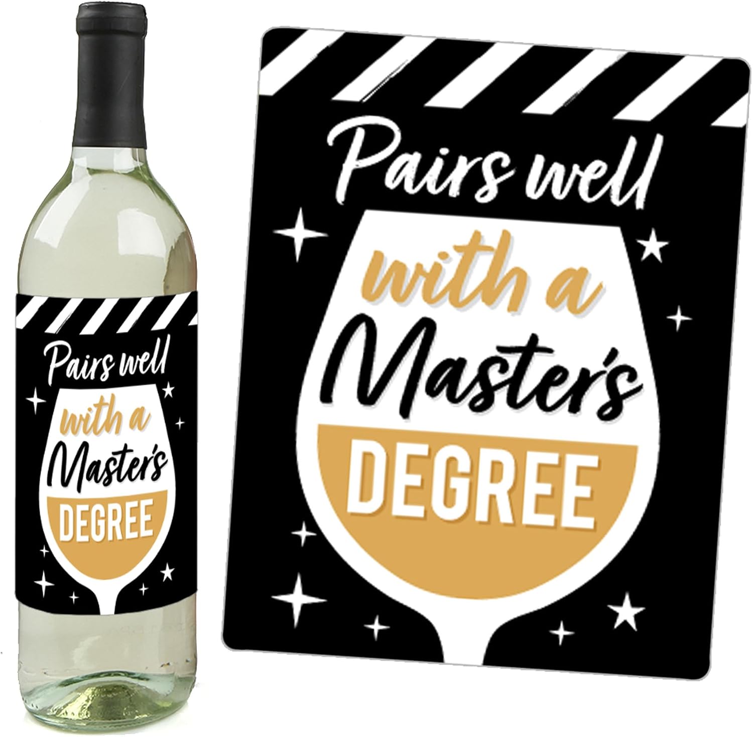 Big Dot of Happiness Mastered It - Master's Degree Graduation Party Decorations for Women and Men - Wine Bottle Label Stickers - Set of 4