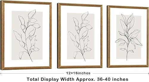 Miniatura 6 de WRFON Framed Botanical Wall Art Set of 3, 12x16 Minimalist Line Art Canvas Prints with Light Natural Wood Frame, Neutral Gallery Wall Decor for