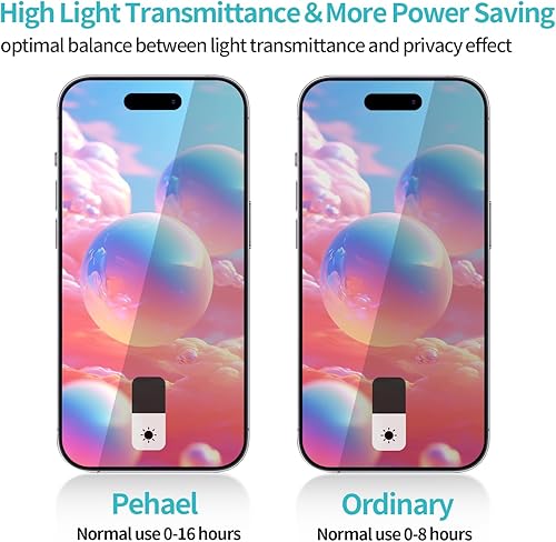 Miniatura 3 de Pehael Paquete de 2+2 Protector de pantalla de privacidad para iPhone 15 con protector de lente de cámara, cobertura completa, película de vidrio