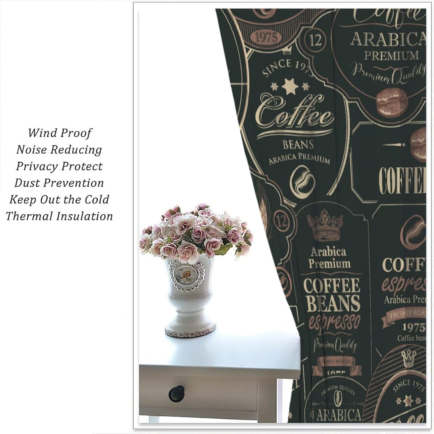 Coffee Theme Kitchen Curtains,Rod Pocket Rustic Vintage Latte Cappuccino Cafe Curtains Farmhouse Cafe Beans Drink Decor Modern Small Short Window Drapes Fabric Set 2 Panels 72 x 63 Inch