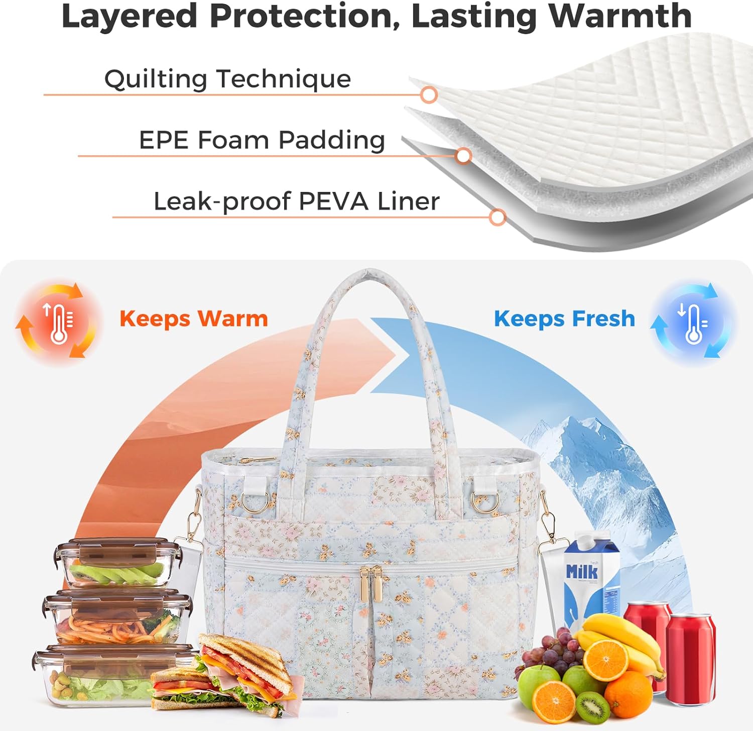Large Lunch Box for Women, Insulated Lunch Bag for Work, Patchwork image 3