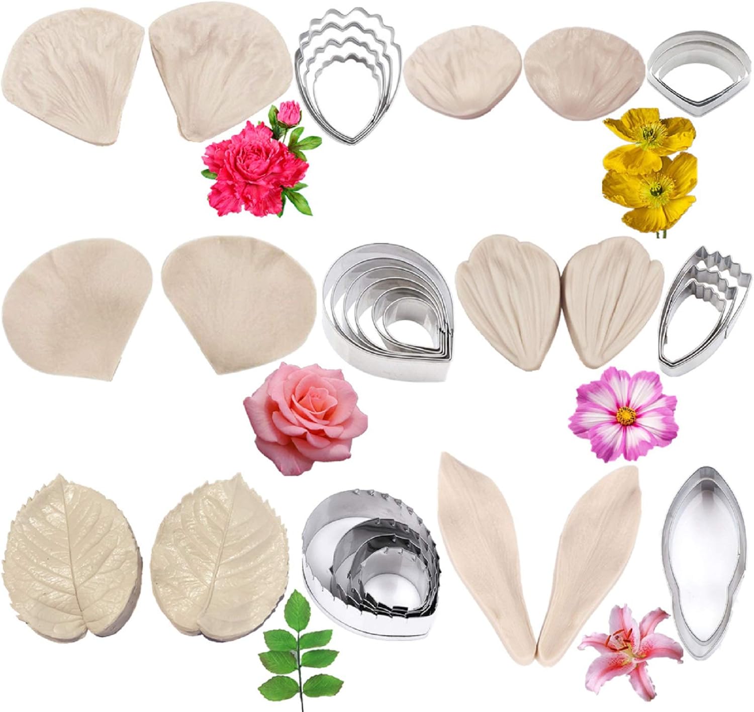 12set Gum Paste Flower Tools Kit Flower Silicone Veining Mold and