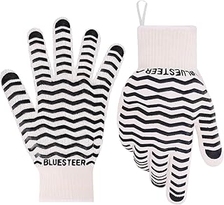 Oven Gloves 932°F Heat Resistant Oven Mitts with Fingers, Heat Proof BBQ Grill Gloves Silicone Grip Fireproof Gloves for Kitchen Cooking Grilling Baking