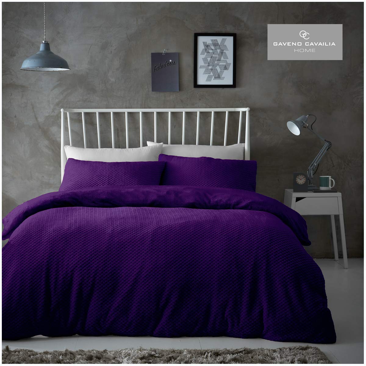 Gc Gaveno Cavailia Purple-Ds Gaveno Cavailia Popcorn Single Duvet Set Purple, Honeycomb Waffle Weave Bedding, 2 Piece Teddy Flannel Fleece Reversible Bedlinen, Easy Care Duvetcover Bedset, 1 Quilt Cover And 1 Pillow Case
