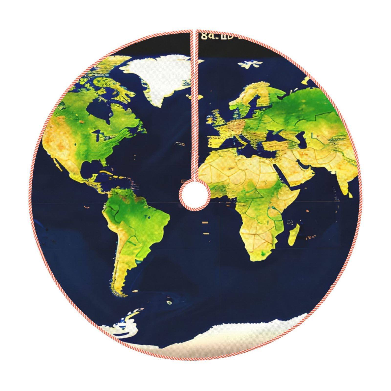 Jupe de sapin de Noël carte du monde épaisse et rustique pour déco extérieure et intérieure