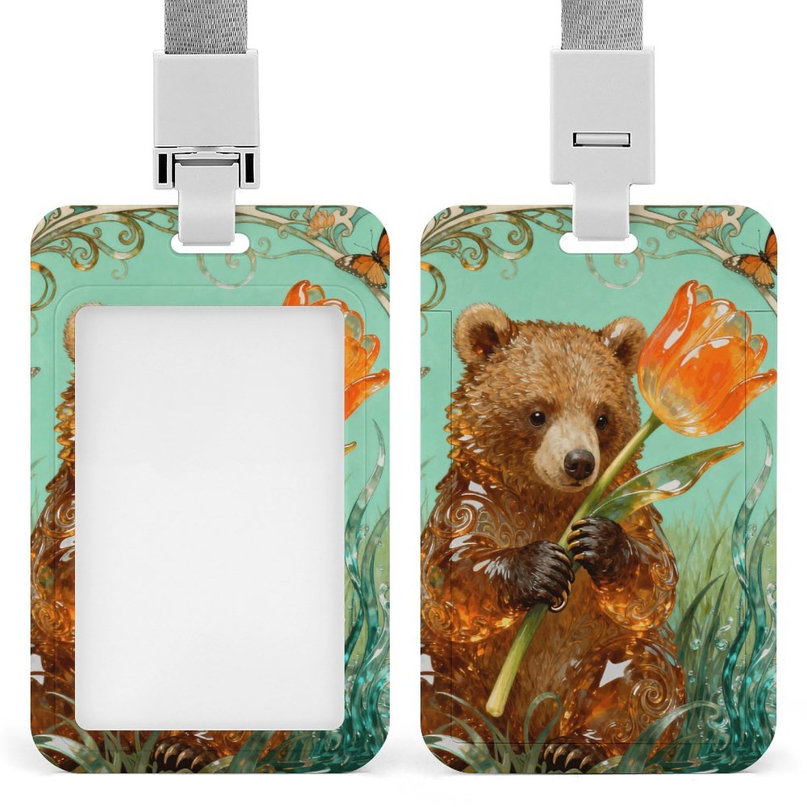 Kinkajou Tulip Id Badge Holder with Breakaway Lanyard Abs Plastic Name Tag Holder Vertical Clear Front Window Push Slide Card Protector Gift for Nurse Doctor Teacher Office Staff & Events