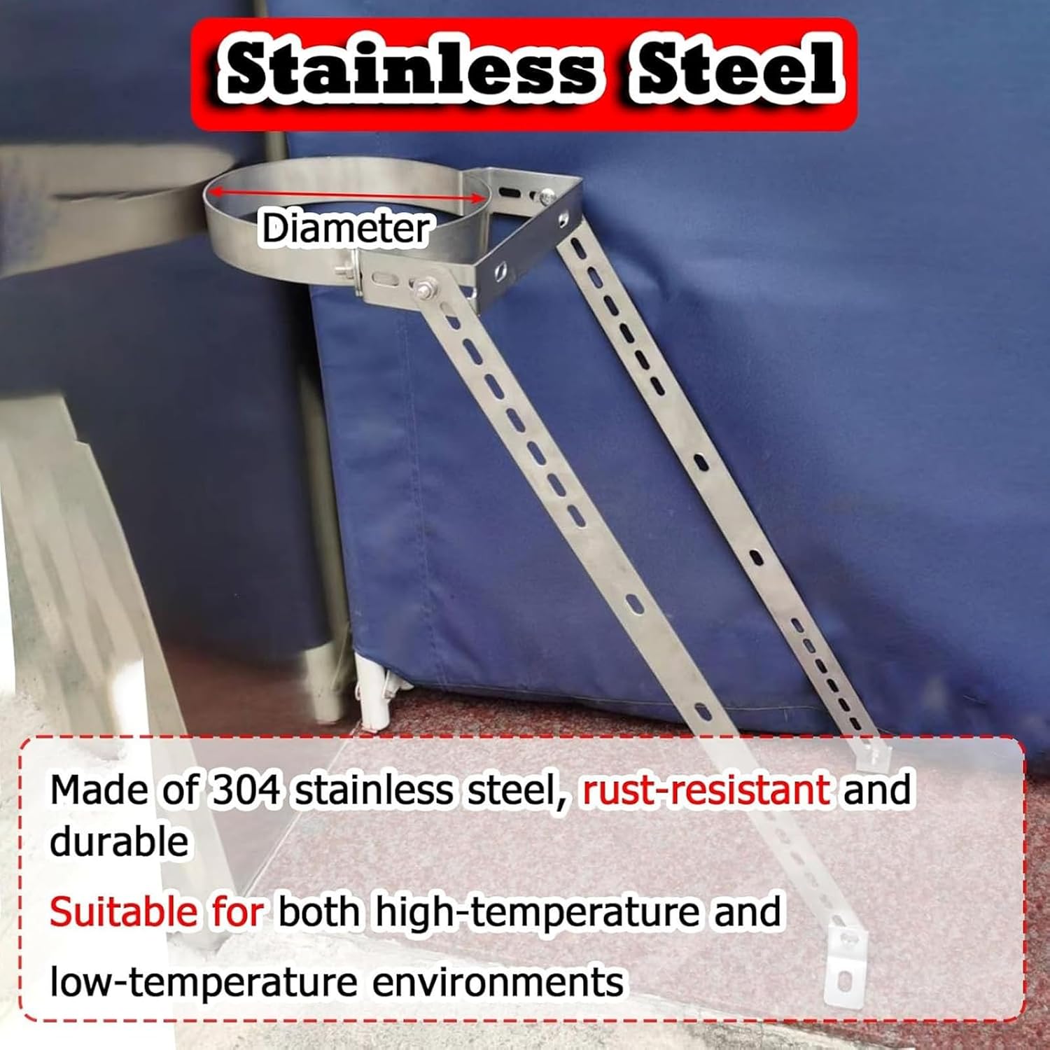 Adjustable Stainless Steel Chimney Pipe Brace Holder, Windproof Stove Pipe Support Brackets for Enhanced Stability, Customizable Design for 270mm (10.6in) Diameter