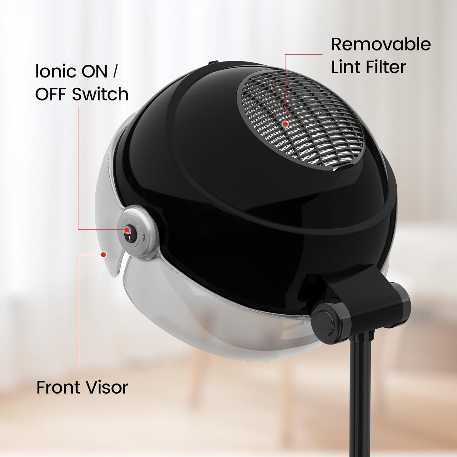 SalonDepot Professional Ionic Hooded Hair Dryer, 1875W Height Adjustable with Bonnet 3 Temperature Settings, Rolling Wheels for Salon, Spa and Home Use