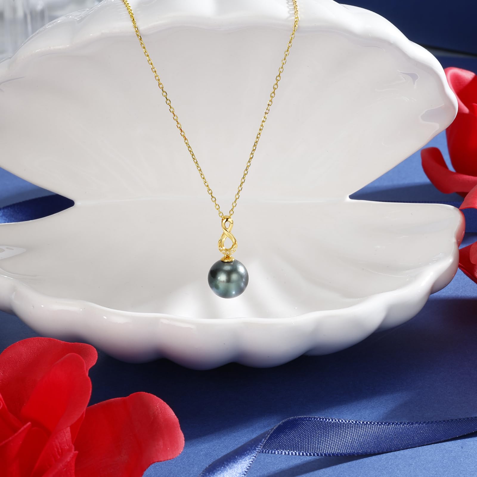 Collar de Perlas Infinitas Negras de Tahití - Regalo para Esposa, Mujeres, Aniversario, Día de la Madre, Cumpleaños, Navidad, San Valentín