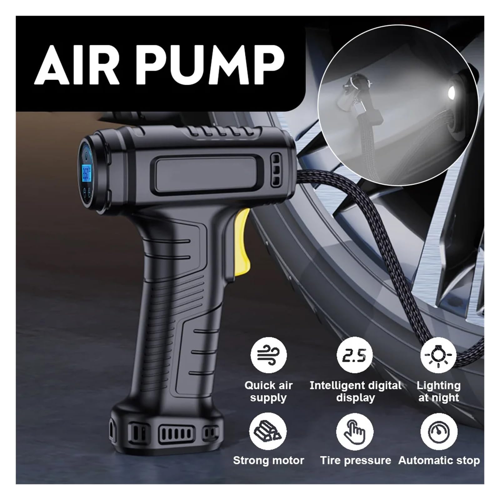 WAFOHSR Compresor De Aire Portátil De 120W, Bomba De Aire Inalámbrica/con Cable For Coche, Inflador De Neumáticos Portátil, Compresor De Aire Digital For Inflar Neumáticos FáCil De Usar(Wireless) — view 3