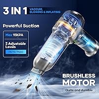 Vista 2 de Mini Vacuum Cleaner, 3 in 1 Car Vacuum Cleaner High Power, 15000PA Powerful Suction, Air Duster, 7500mAh, Dual Filter,Adjustable Small Vaccum