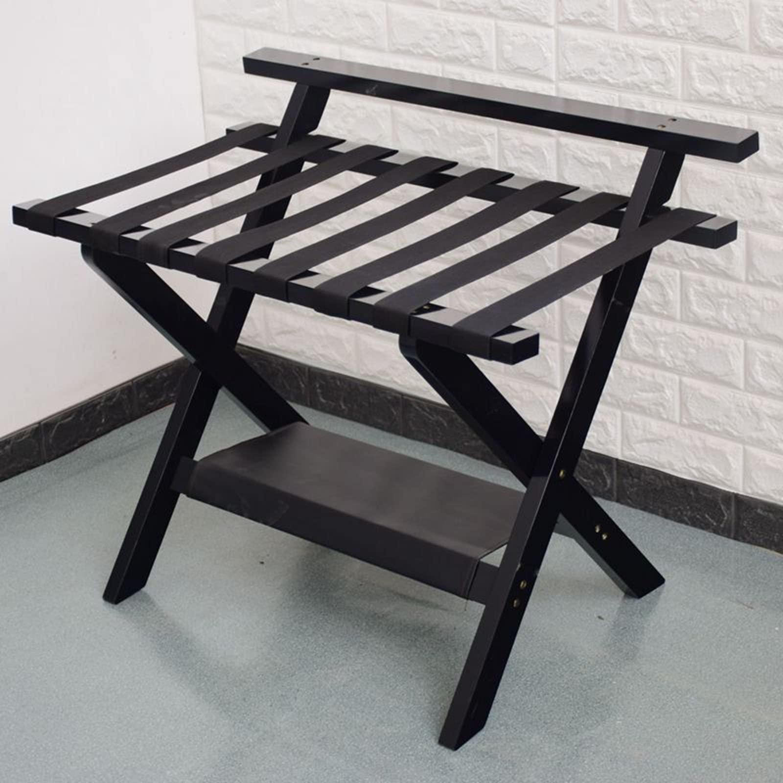 Support de bagages pliable en bois durable noir pour étagère de rangement