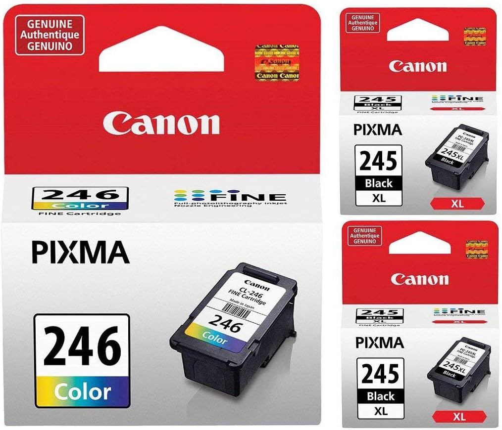 Canon CL-246XL Color Ink Cartridge with x2 PG-245XL Black Ink Cartridge Bundle