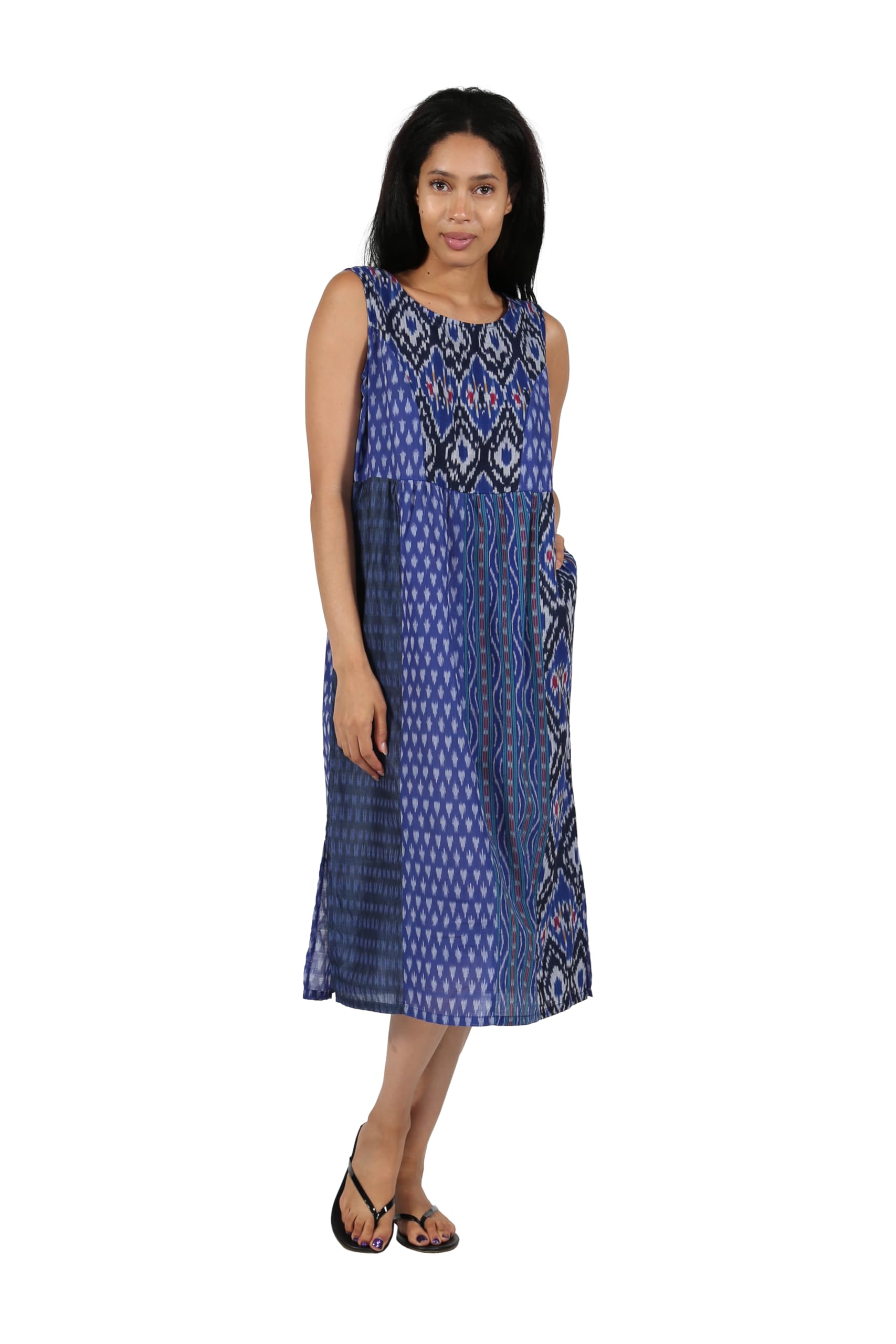 LA CERA Women's 100% Cotton Sleeveless Printed Dress