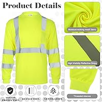 Vista 4 de Amylove 4 piezas de camisa de seguridad de manga larga reflectante de alta visibilidad, camisas de trabajo de construcción para hombres y mujeres