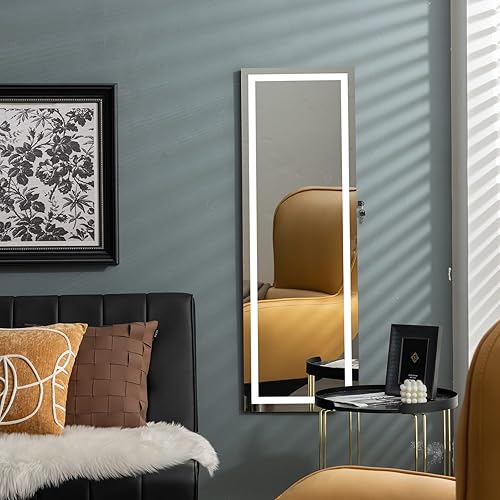 Miniatura 2 de NAFORT Armario de joyerÃ­a con espejo LED de longitud completa, armario de joyerÃ­a con cerradura con espejo, espejo de joyerÃ­a montado en la