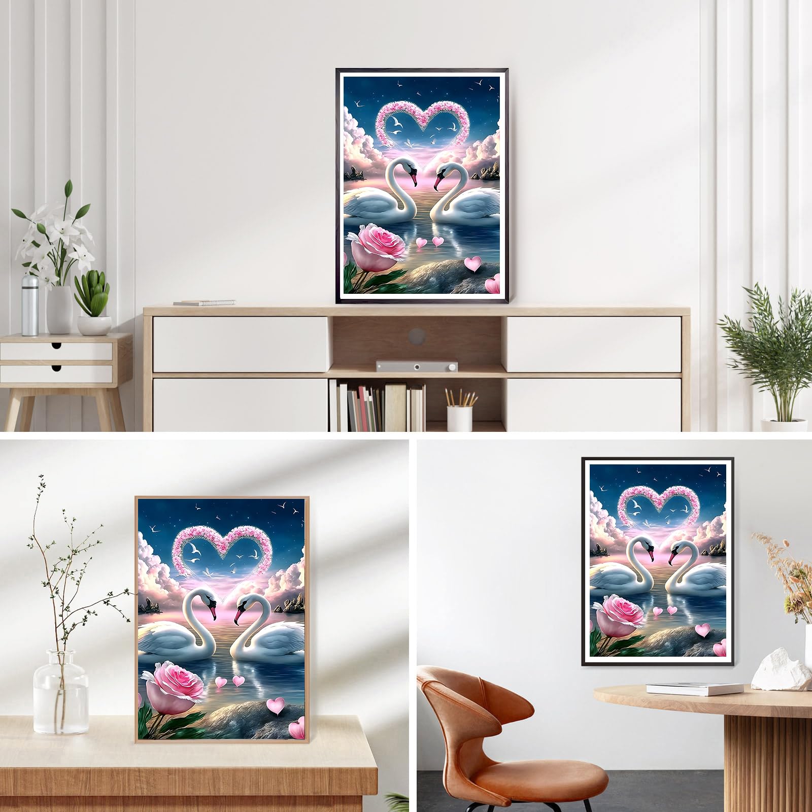 Ginfonr Diamond Painting 5D – Schwan Motiv DIY Diamantbild 30x40 Cm Vollbesetzt