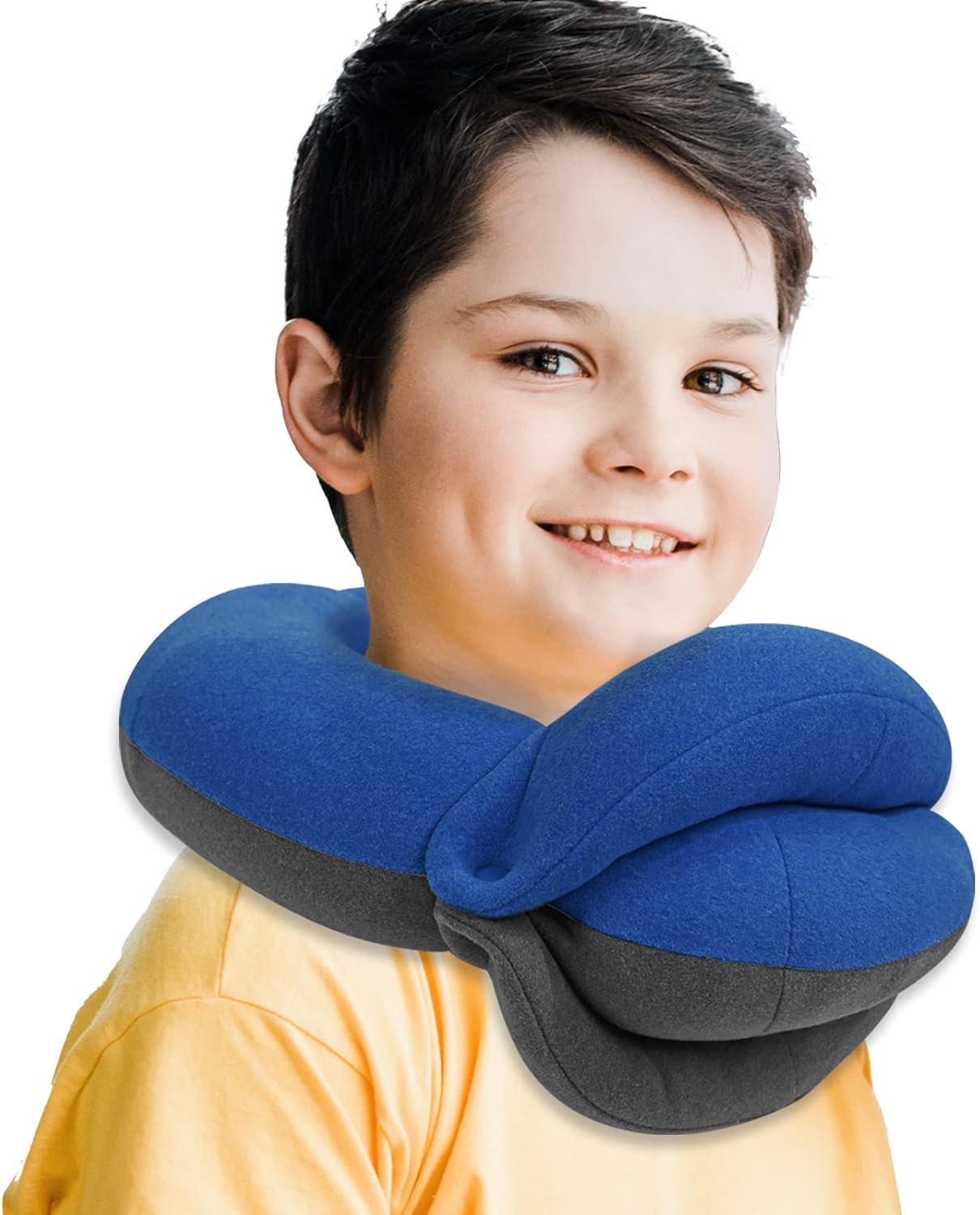 BUYUE Kids Airplane Travel Pillow 360° Headrest Sleeping Essentials Boys Long Flight Skin-Friendly Car Seat Travel Pillow Small Blue Grey 18 to