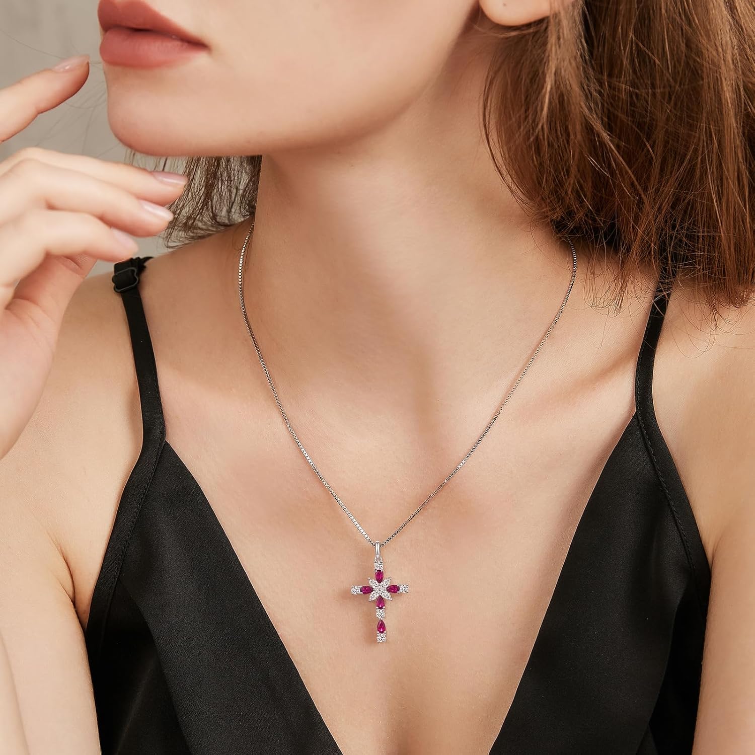 925 Sterling Silver Cross Necklace for Women,Birthday Delicate Star Cross Necklace Jewelry Gifts for Women,Birthstone Religious Jewelry for Mom, Chain 18 inch - Image 2