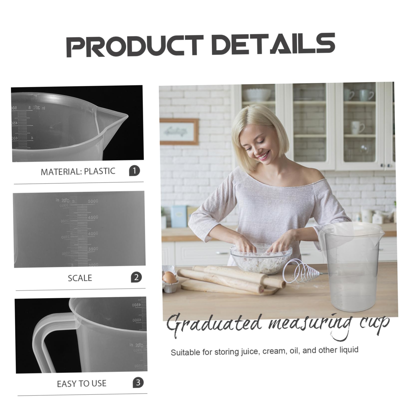 Vaso Medidor de Plástico de Resistente y Doble Cara para Cocina y Uso Doméstico Práctico y Fácil de Limpiar