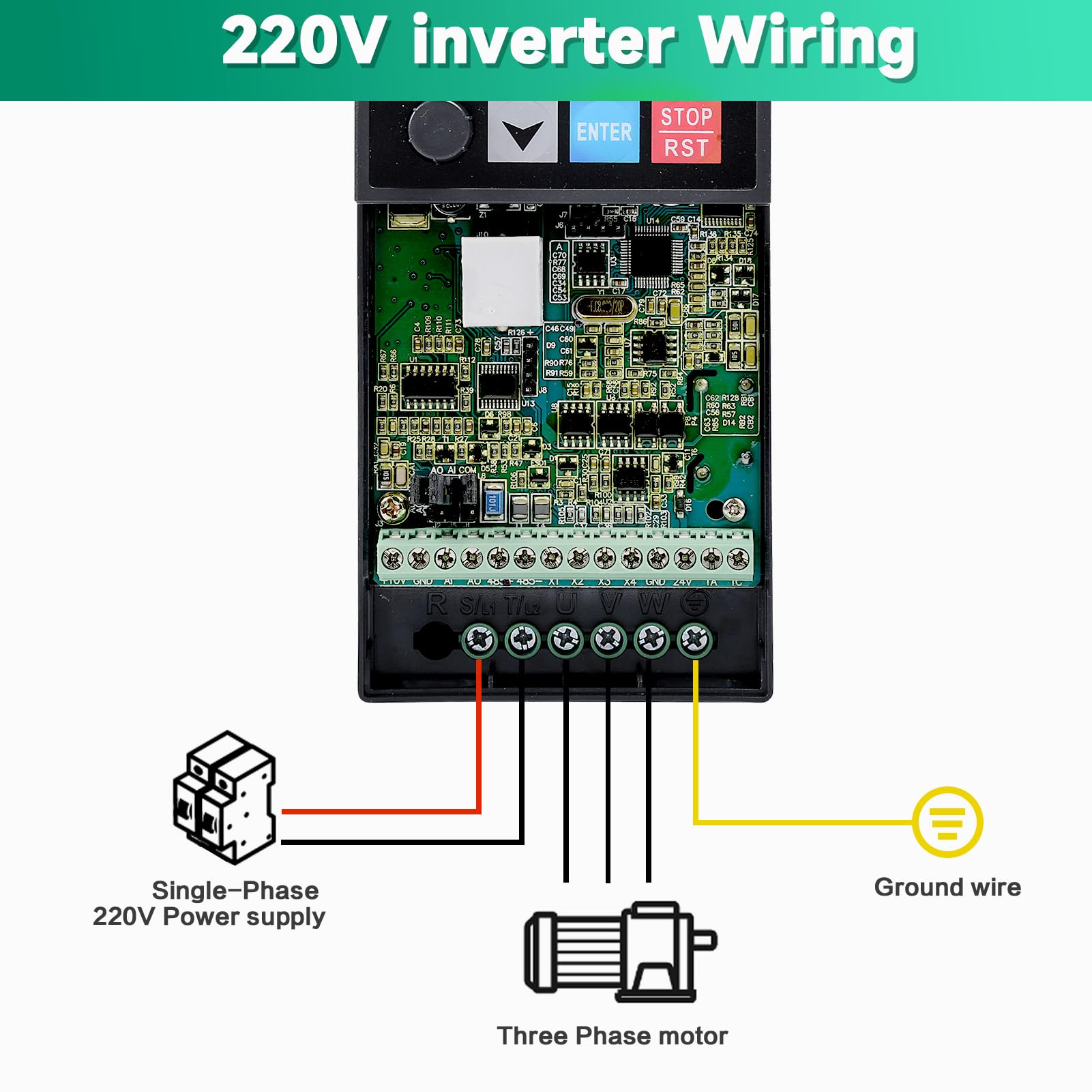 DEWIN Inverter Monofase per Motore Trifase, 2.2KW 220V Ingresso Monofase Uscita Trifase,Inverter per Motori Trifase Azionamento a Frequenza Variabile (Con Manuale in Italiano)
