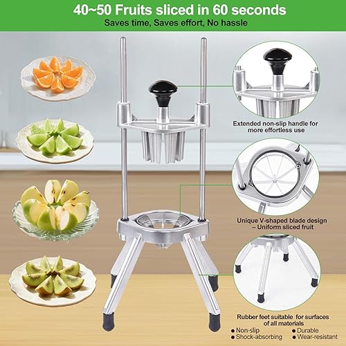 Miniatura 4 de Cortador de limón comercial de 8 secciones con cuchillas de acero inoxidable 420 en forma de V, hoja de acero inoxidable Easy Wedger, cortador de