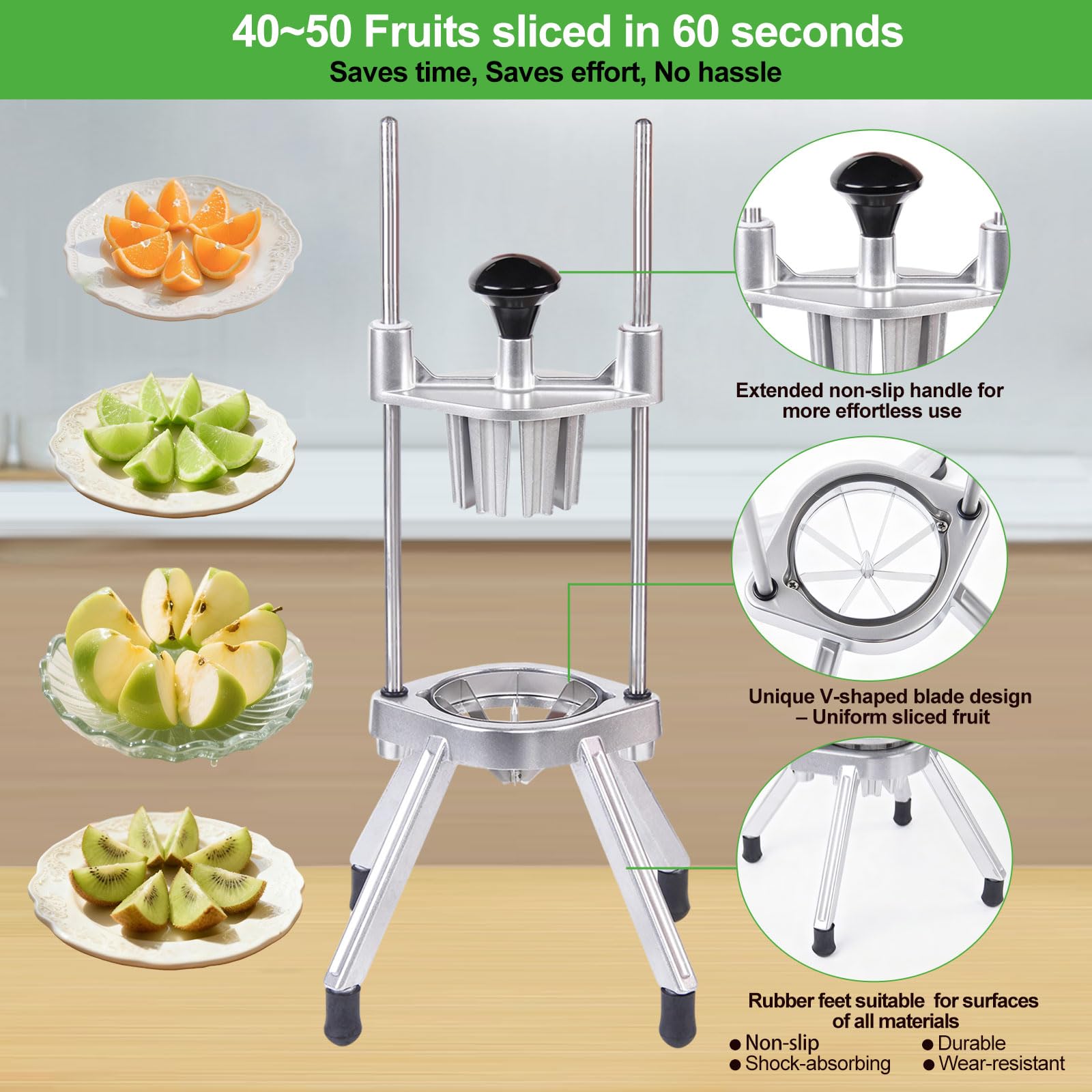 Commercial Lemon Cutter 8-Section with V-Shaped 420 Stainless