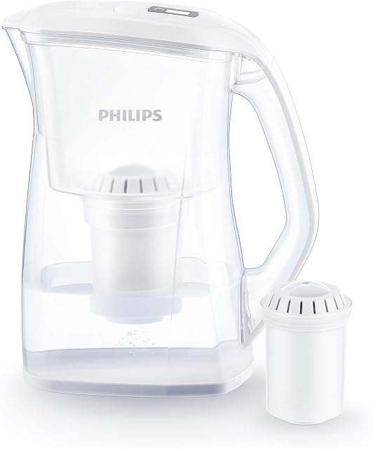 Philips - AWP2970 - Antibacteria Water Filter Jug - Reduces Bacteria, Viruses, Microplastics, Pesticides, Chlorine - Pitcher includes 1 Cartridge - Ultra - 2.5 Litres - White I Electronic timer